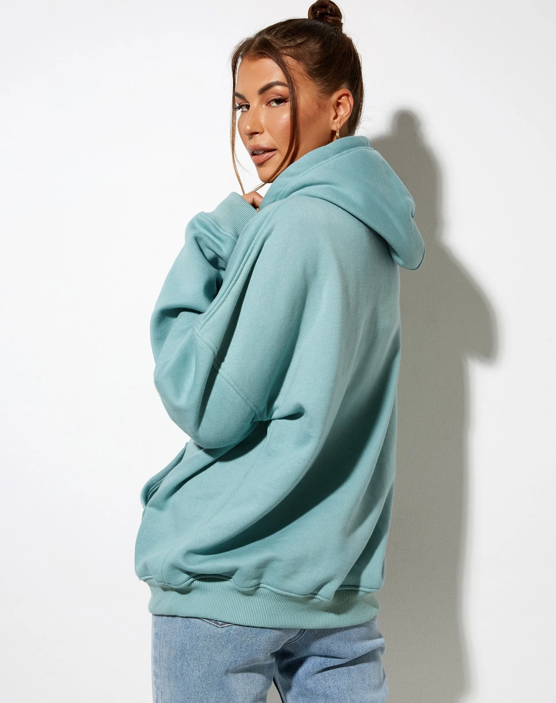 Oversize Hoodie in Seafoam 'Angel' Embro