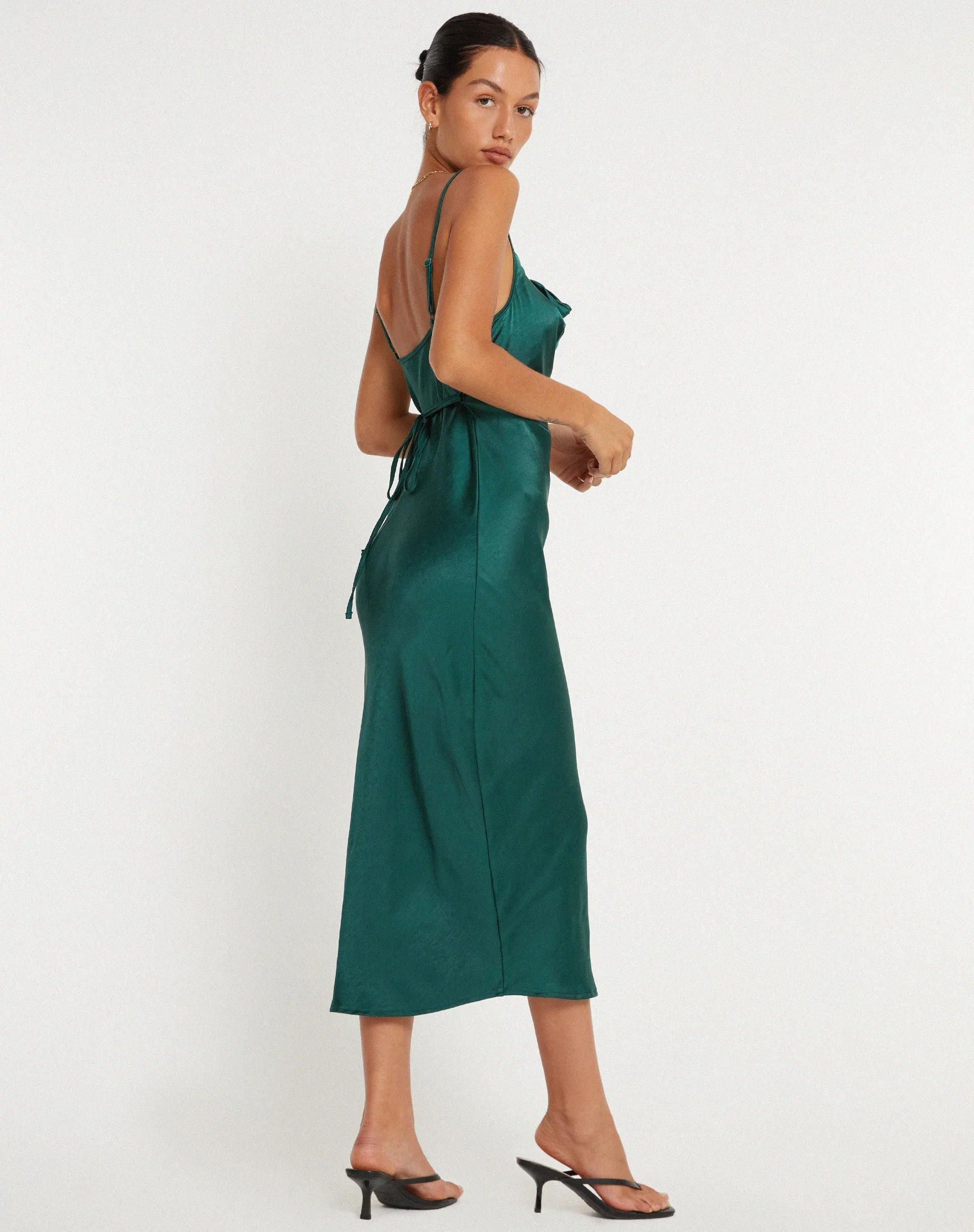 Palasha Midi Dress in Satin Forest Green