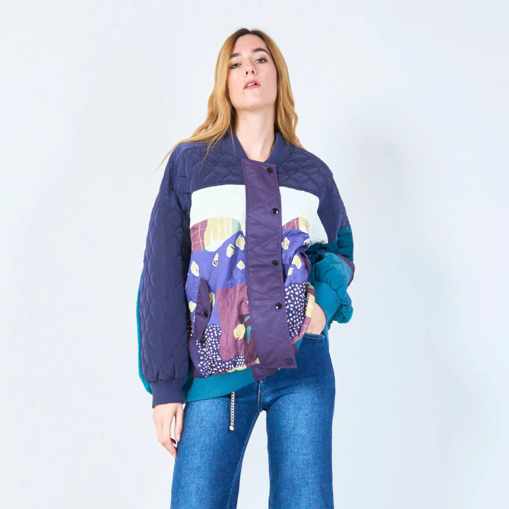 Patchwork quilted bomber jacket wholesale