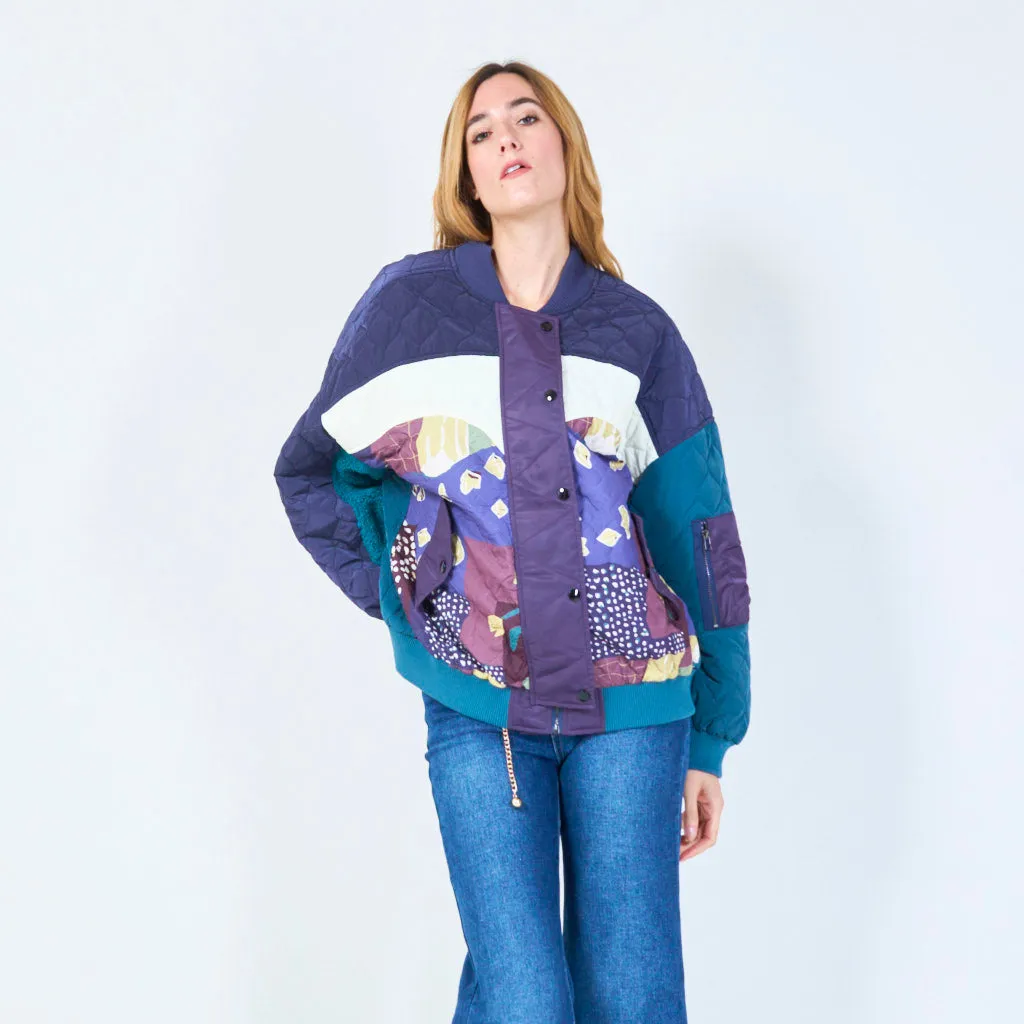 Patchwork quilted bomber jacket wholesale