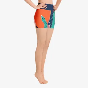 Patterned Yoga Shorts "Collage" Orange/Teal