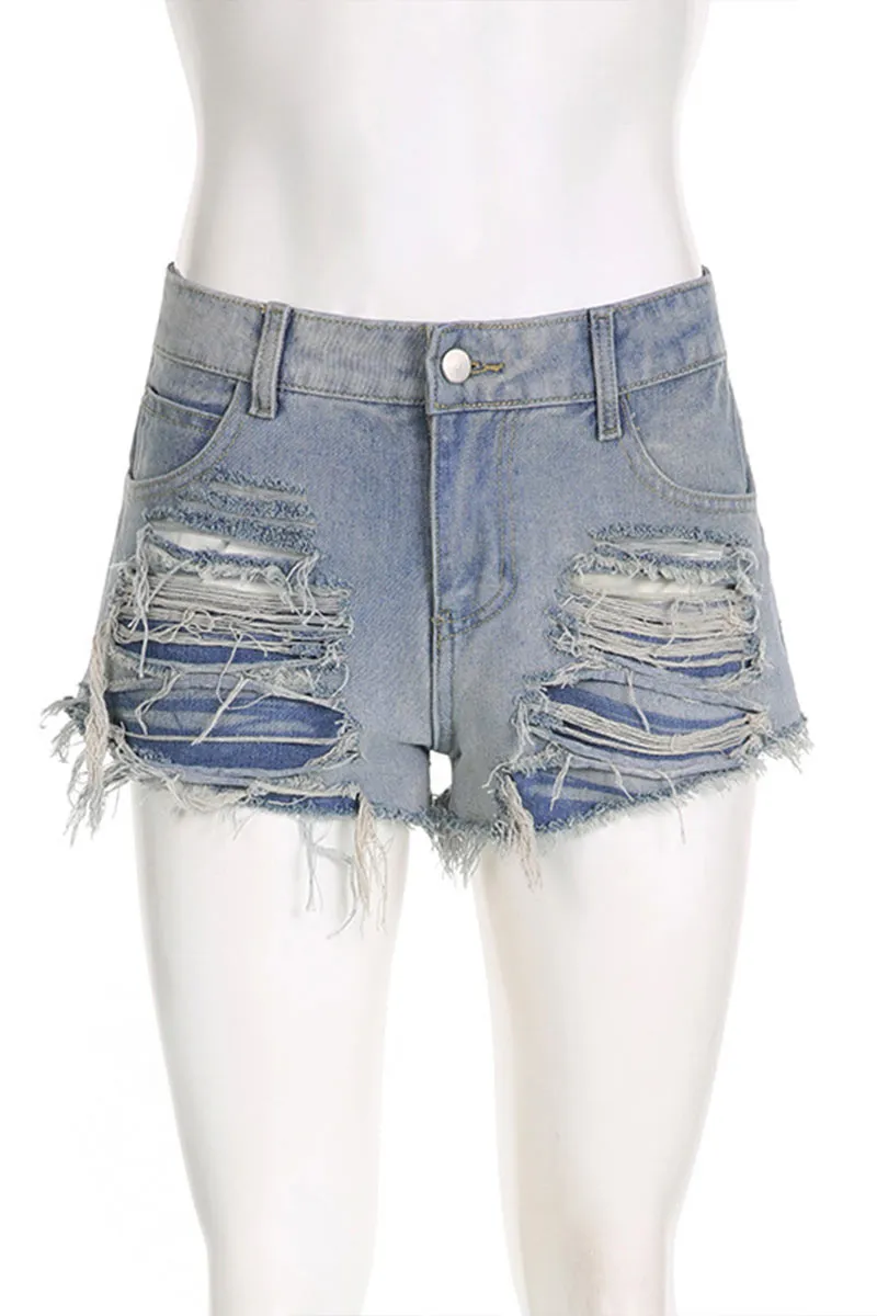 PD783 Distressed Fringe Denim Shorts