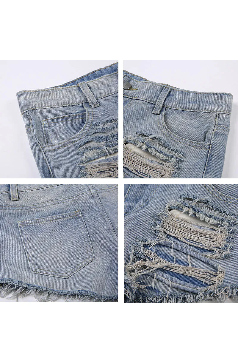 PD783 Distressed Fringe Denim Shorts