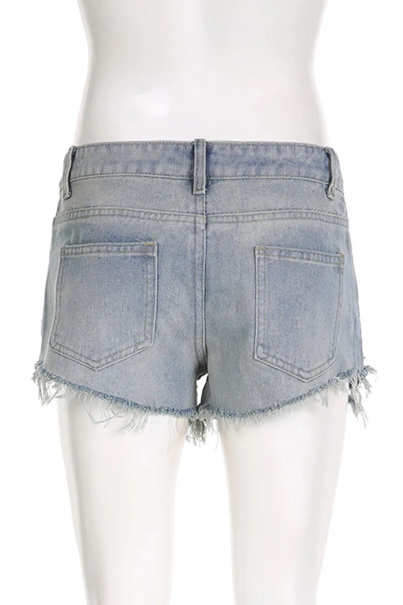 PD783 Distressed Fringe Denim Shorts