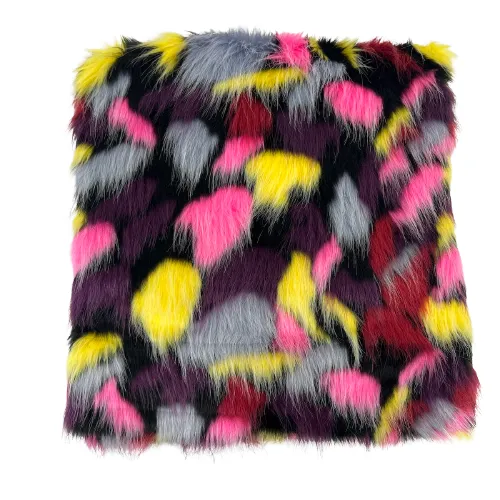 Pink | Purple | Gray | Yellow Puzzled Multicolor Faux Fur Fabric