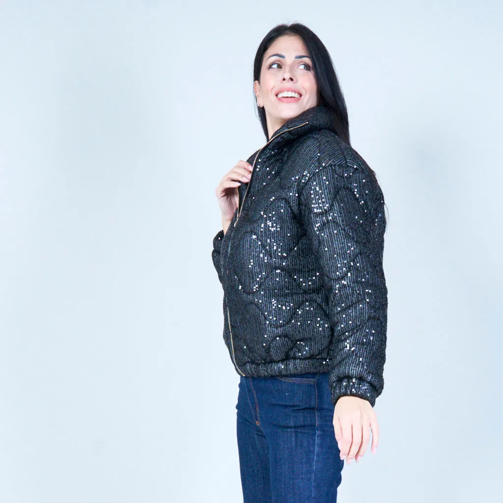 Quilted sequin puffer jacket wholesale