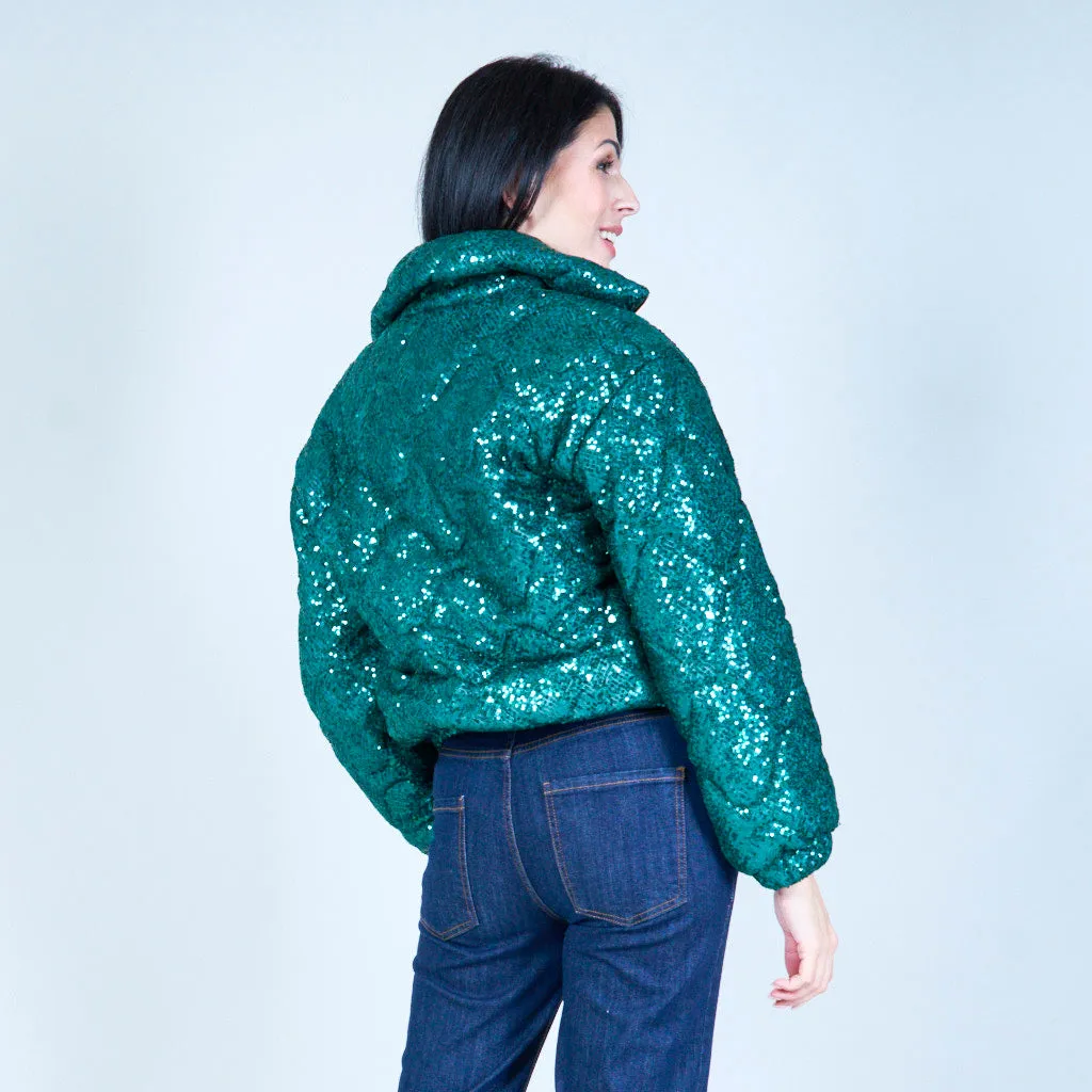 Quilted sequin puffer jacket wholesale