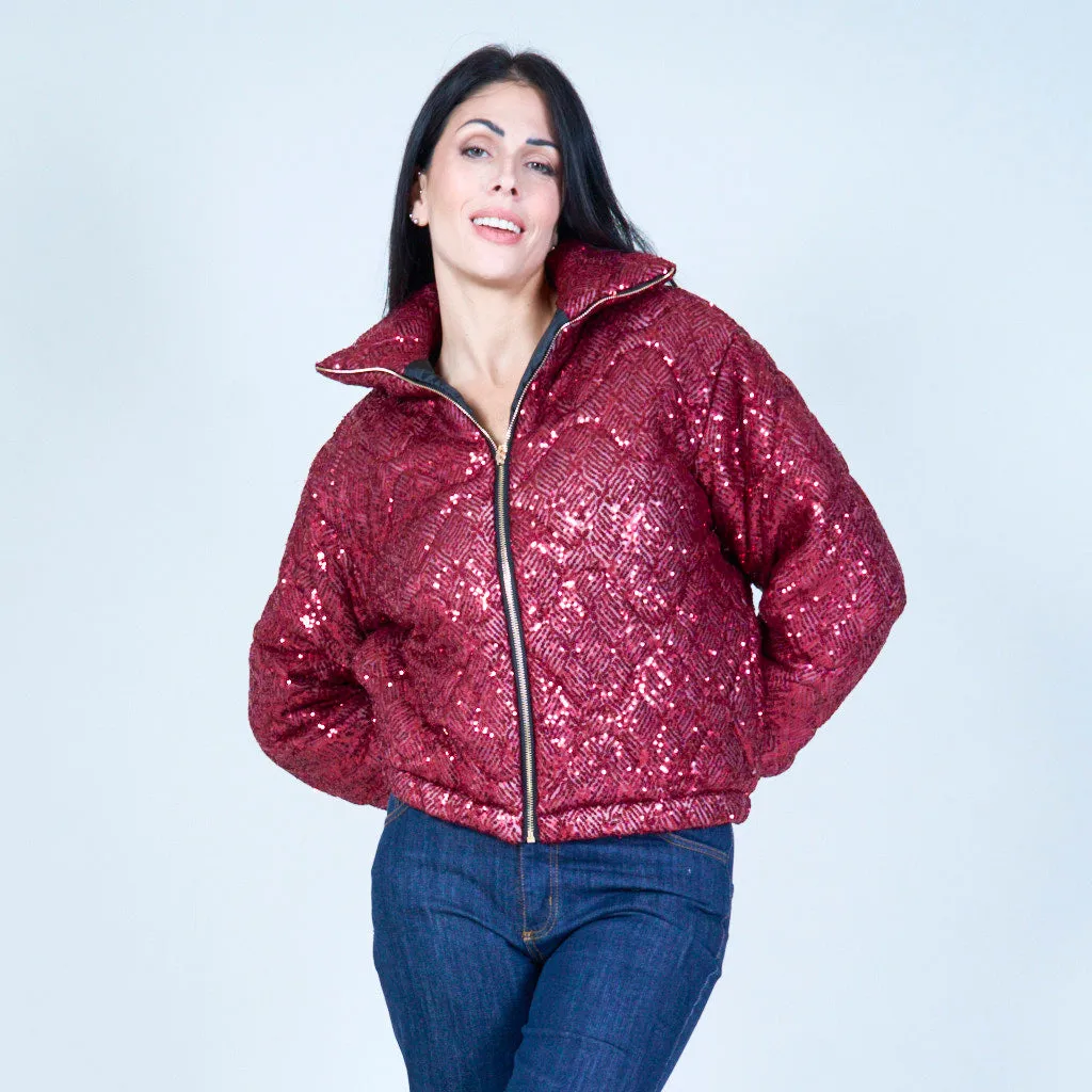 Quilted sequin puffer jacket wholesale