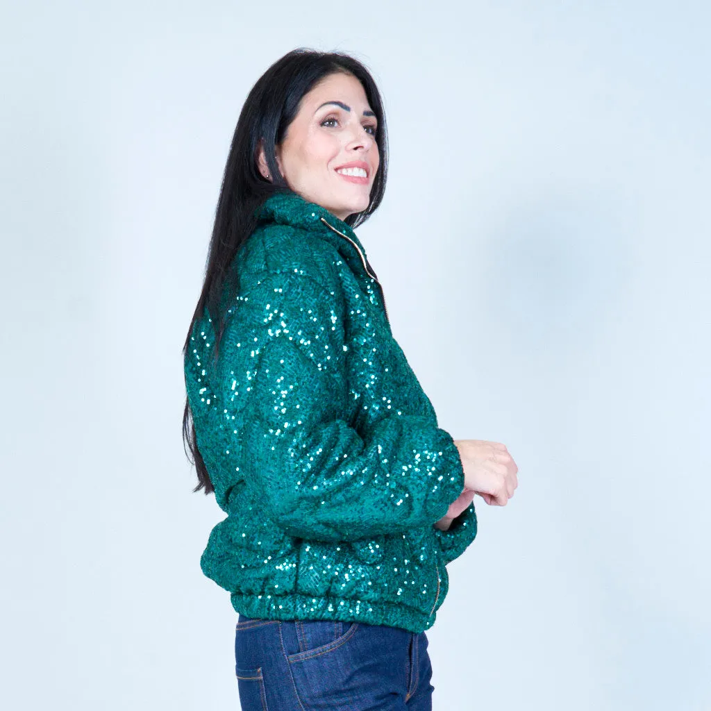 Quilted sequin puffer jacket wholesale