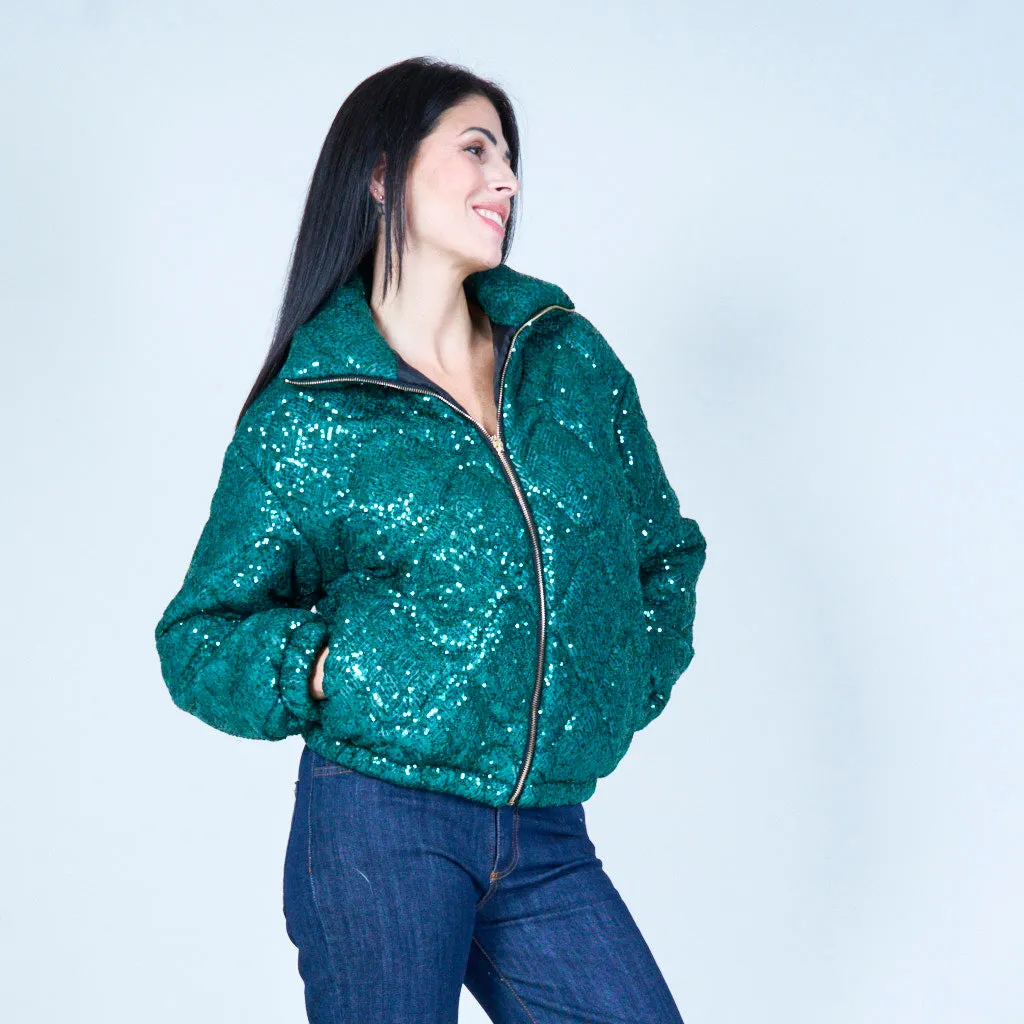 Quilted sequin puffer jacket wholesale