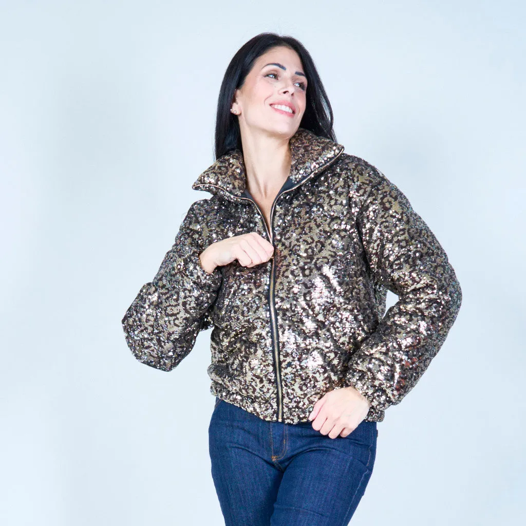 Quilted sequin puffer jacket wholesale