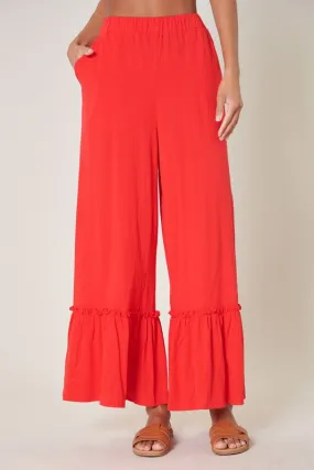 Red Ryder Ruffle Wide Leg Cotton Knit Pants