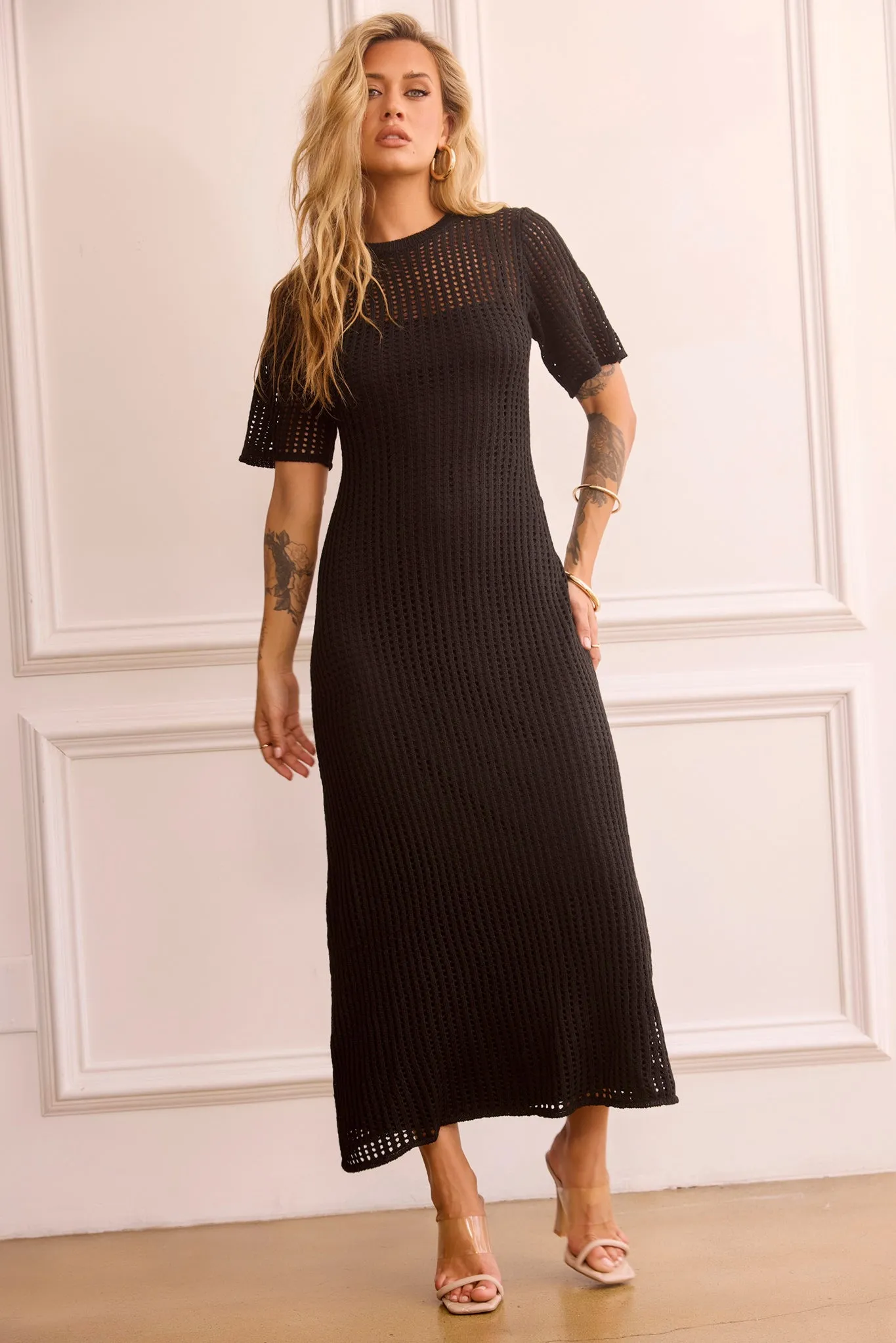 Rosalyn Crochet Maxi Dress - Black