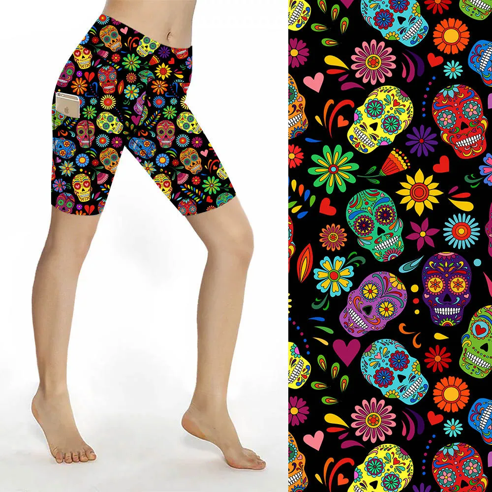 Sculpt Yoga Biker Shorts - Mexican Skulls