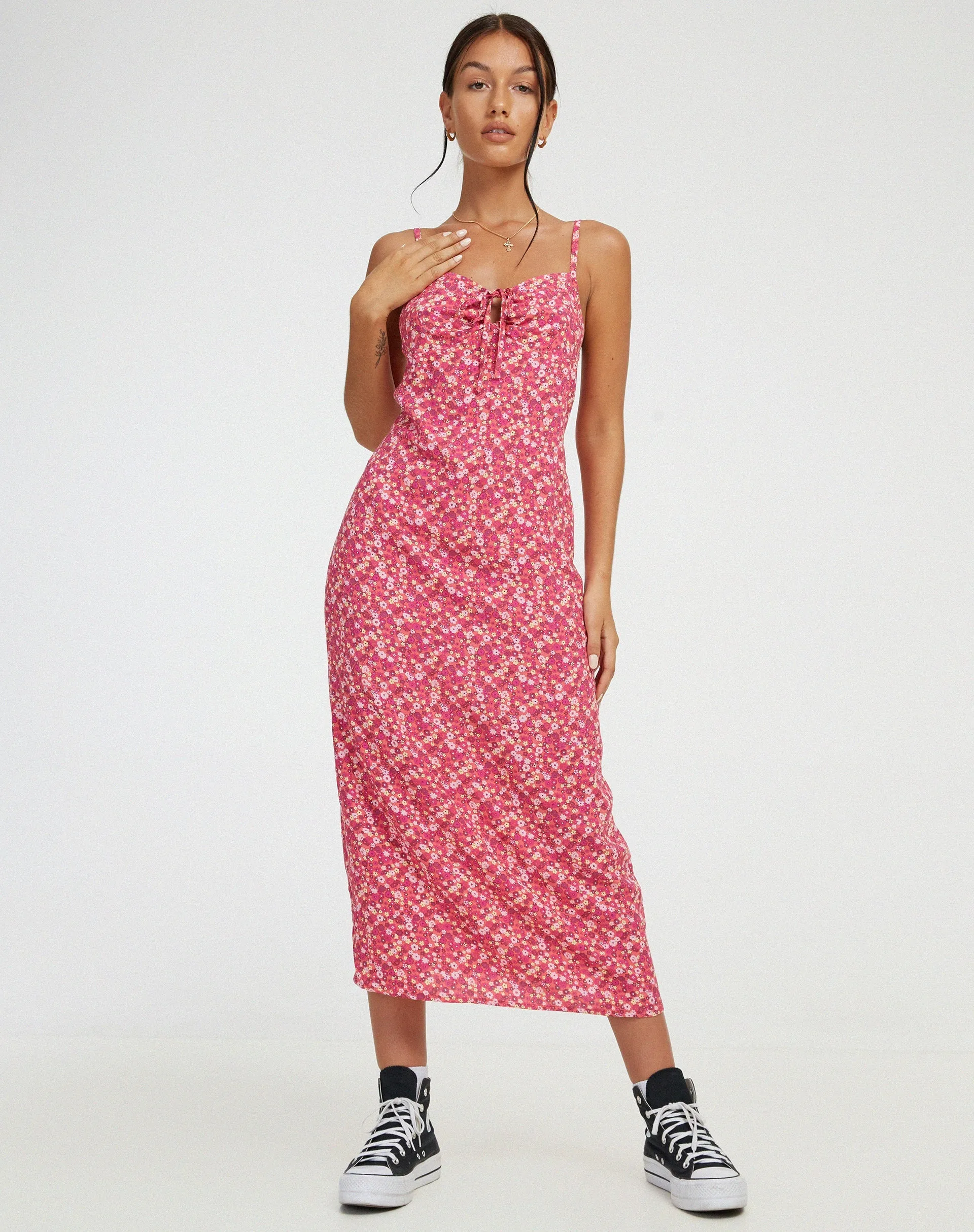 Shiori Midi Dress in Ditsy Floral Pink