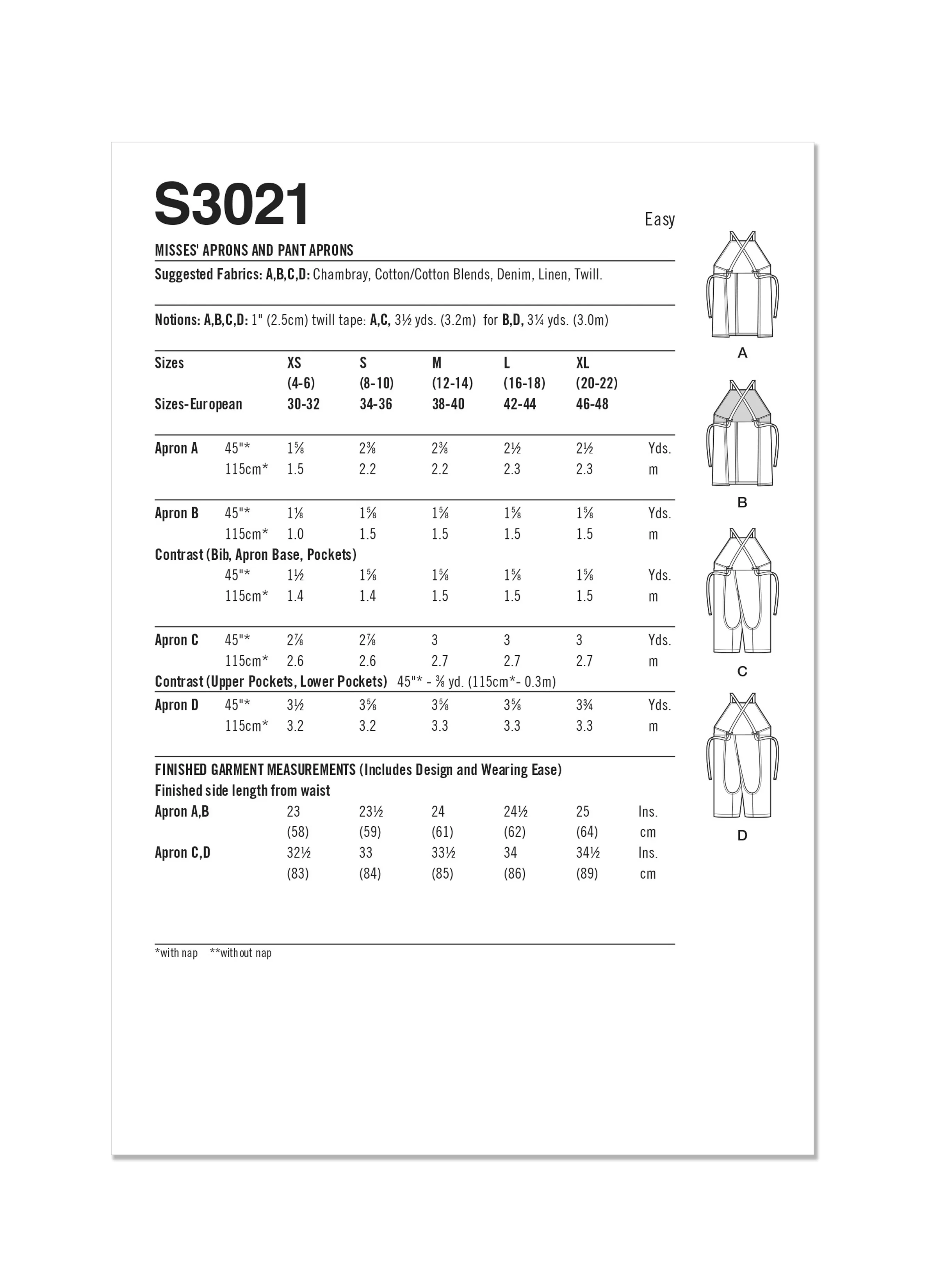 Simplicity Sewing Pattern 3021 Aprons and Pant Aprons