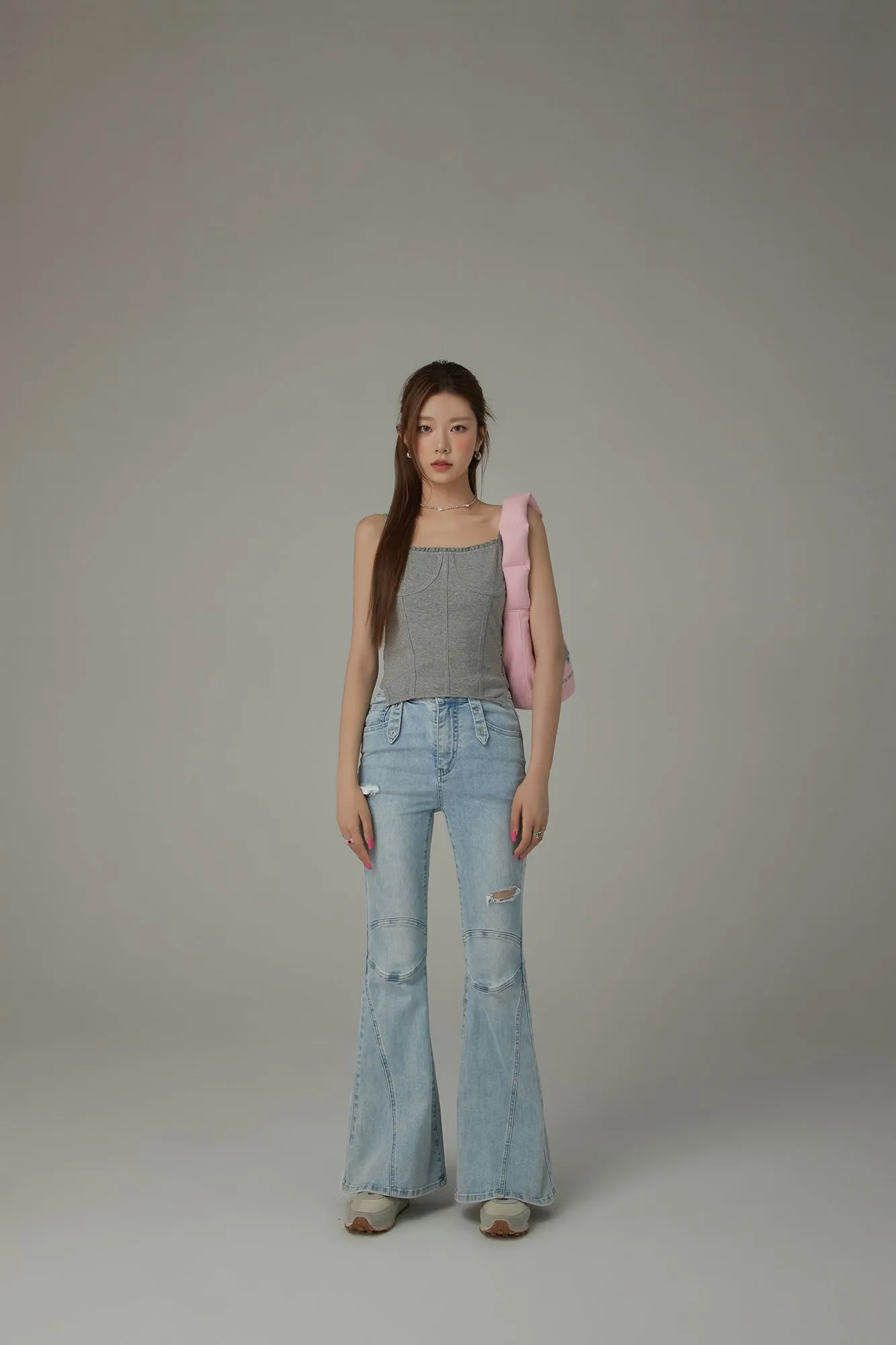 Stitch Distressed Bootcut Denim Jeans