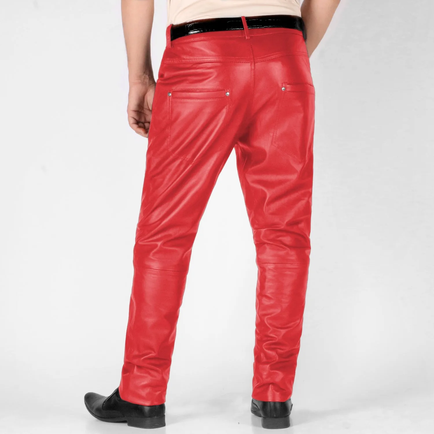 Thalor Men's Red Faux Leather Pants