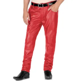 Thalor Men's Red Faux Leather Pants