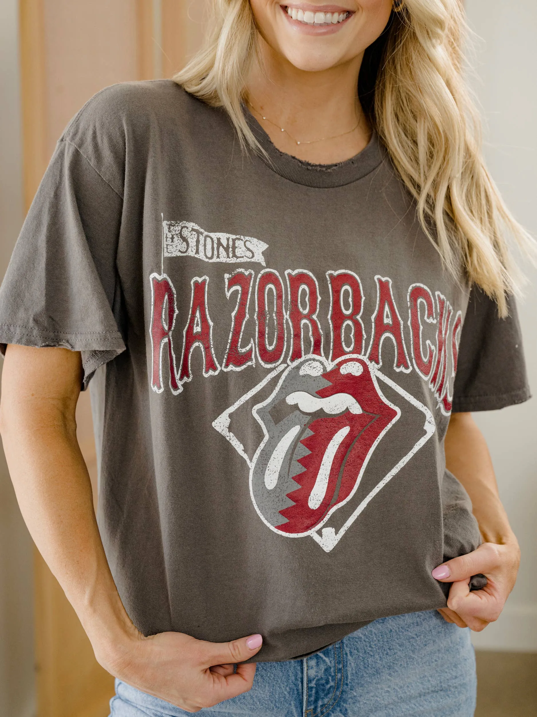 The Rolling Stones Razorbacks Diamond Charcoal Thrifted Tee