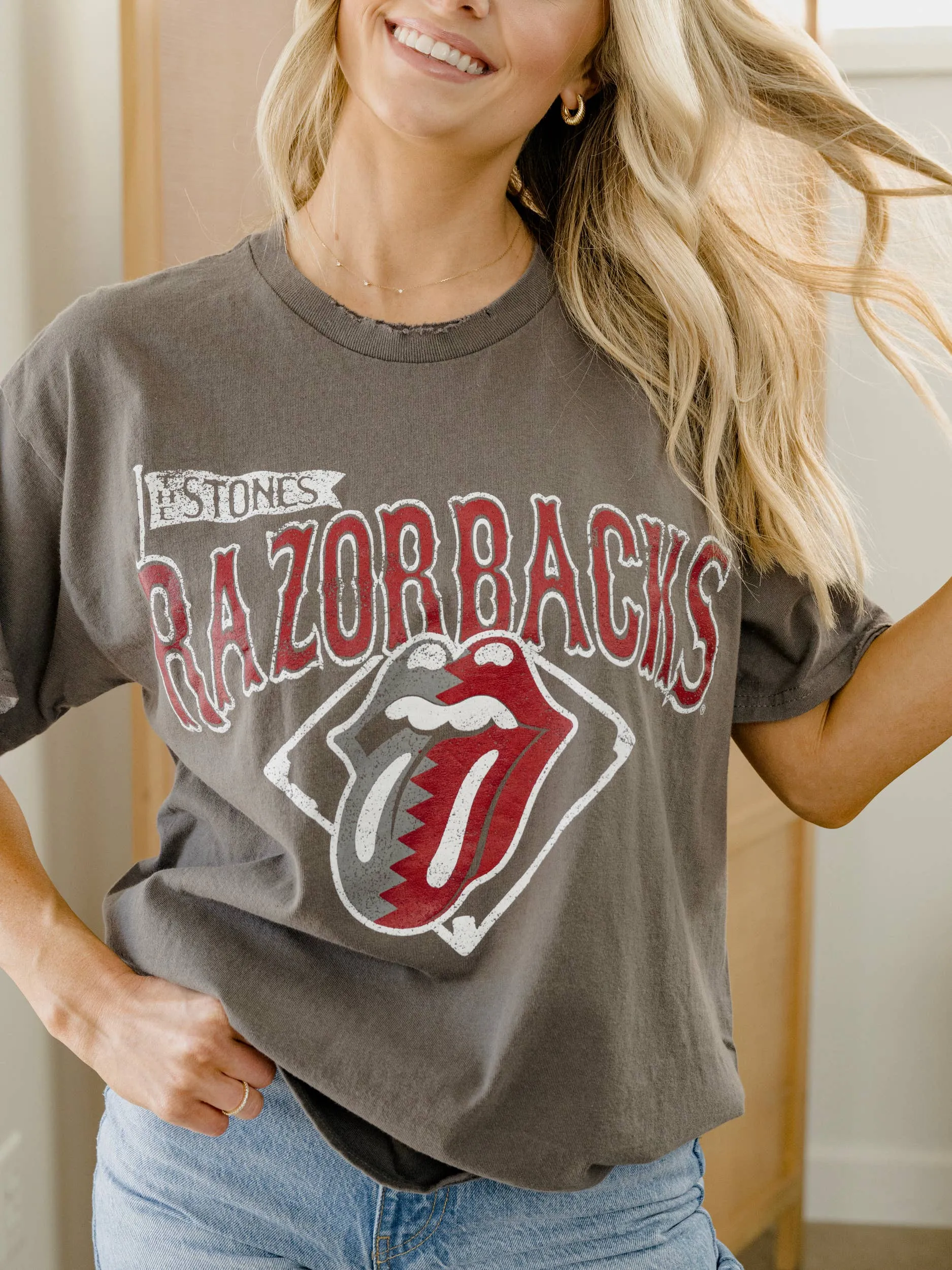 The Rolling Stones Razorbacks Diamond Charcoal Thrifted Tee