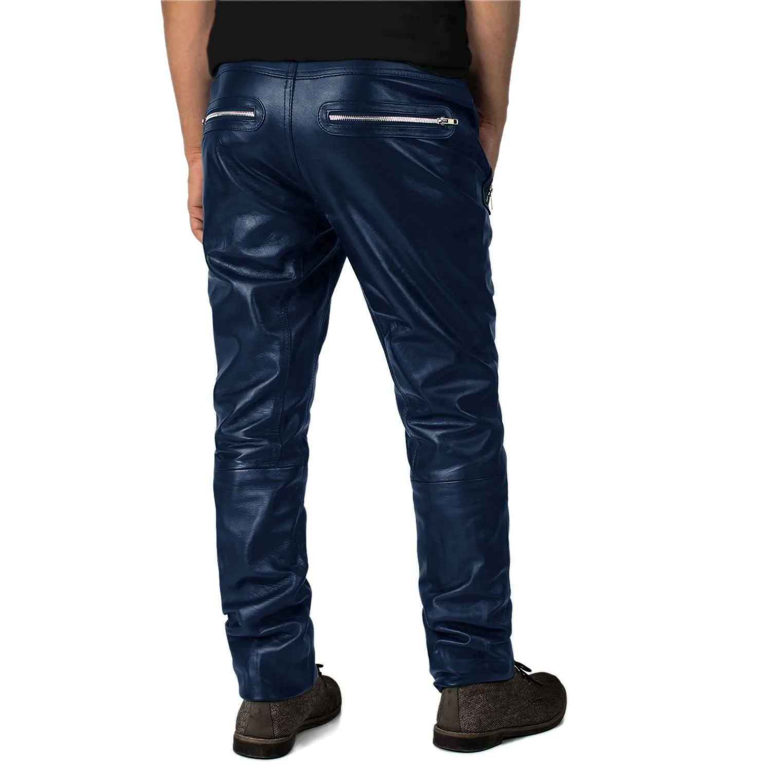 Veyron Men's Blue Faux Leather Pants