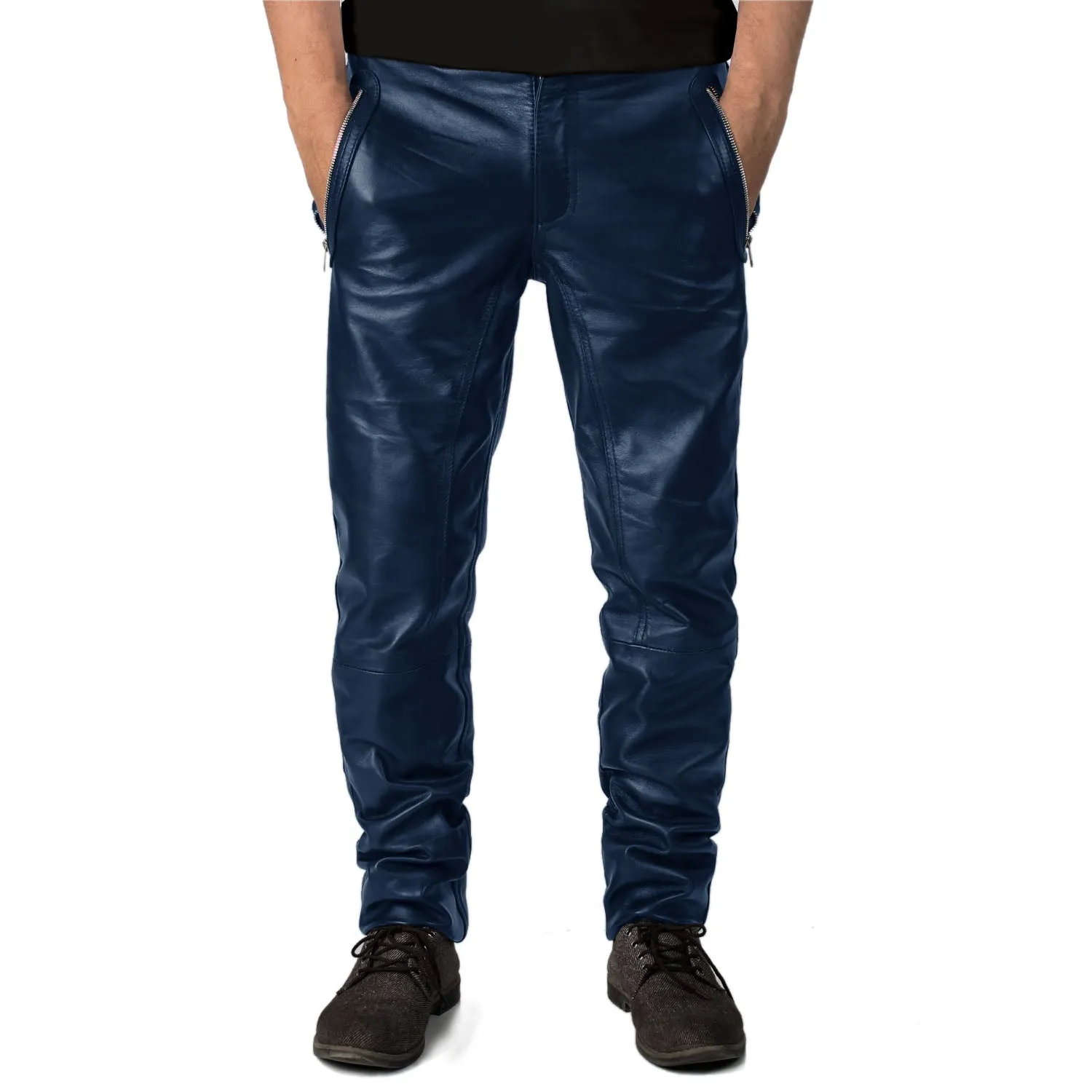 Veyron Men's Blue Faux Leather Pants