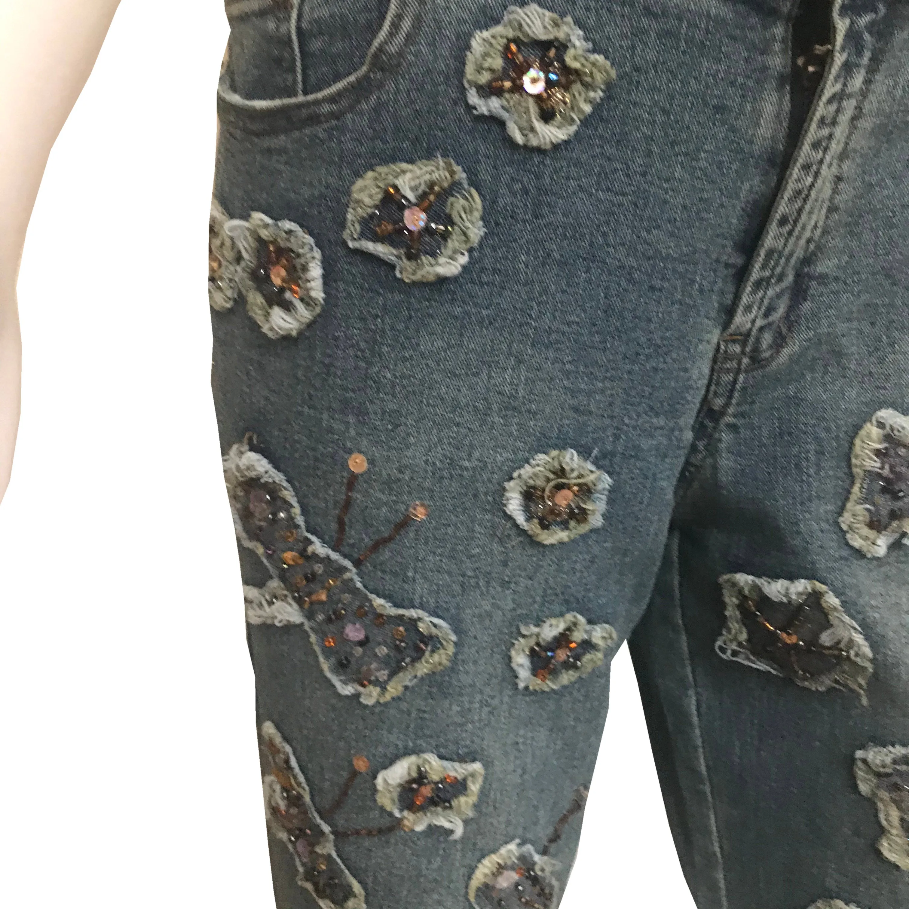 Vintage 1990s Stone-Washed Butterfly Patch Flare Jeans