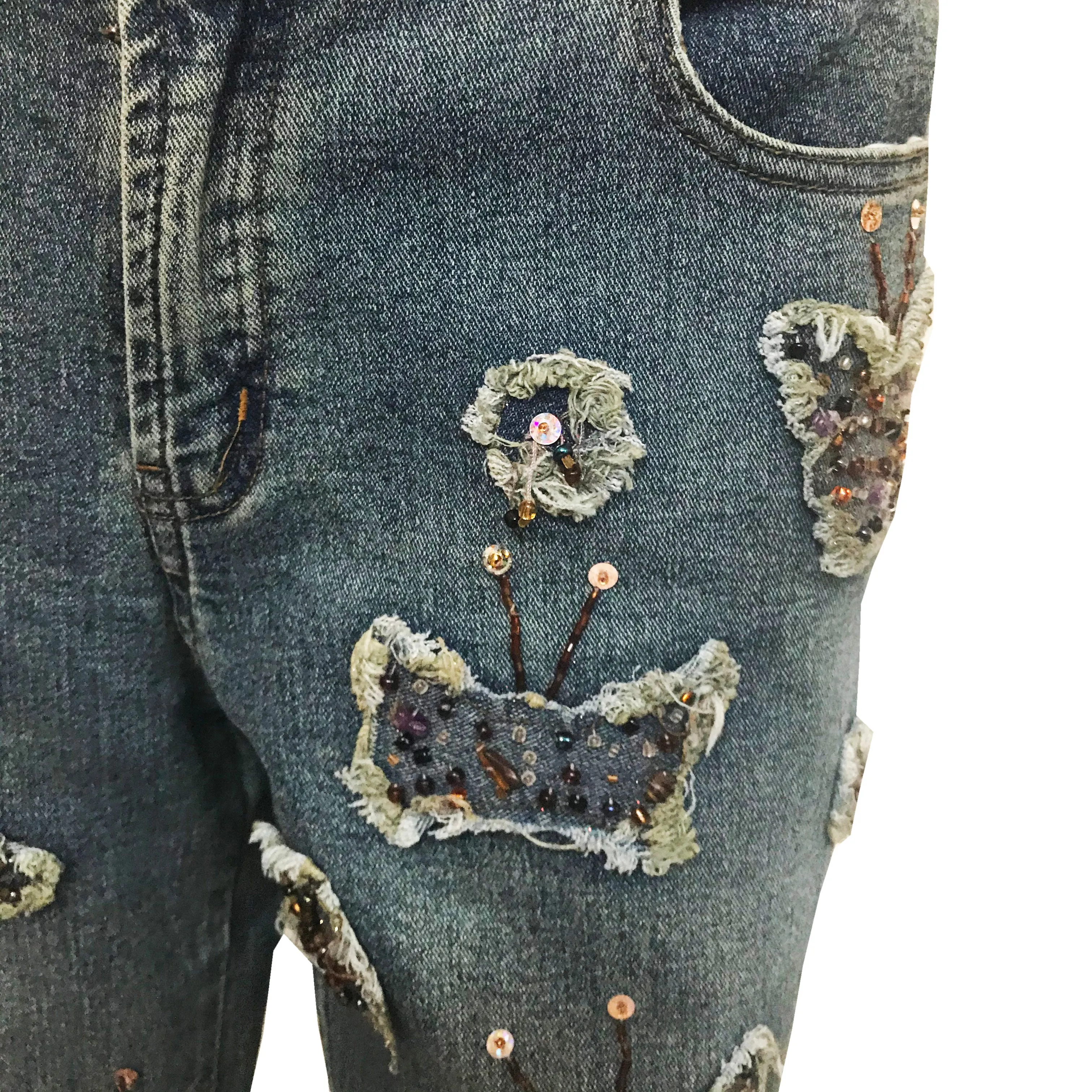 Vintage 1990s Stone-Washed Butterfly Patch Flare Jeans