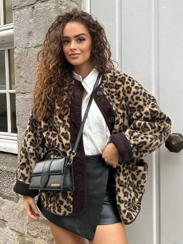 Warmer Cozy Animal Print Button-Up Jacket