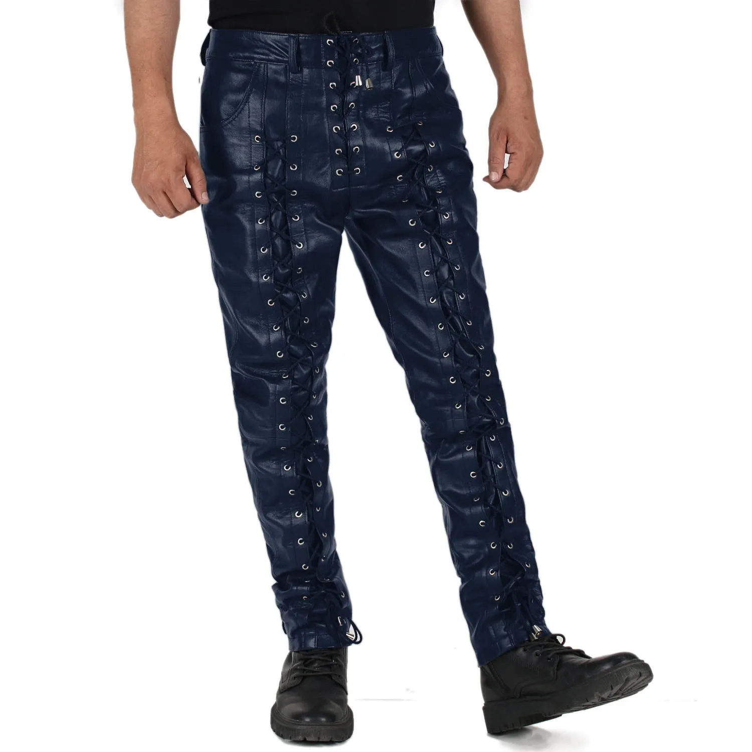 Zephor Men's Blue Faux Leather Pants