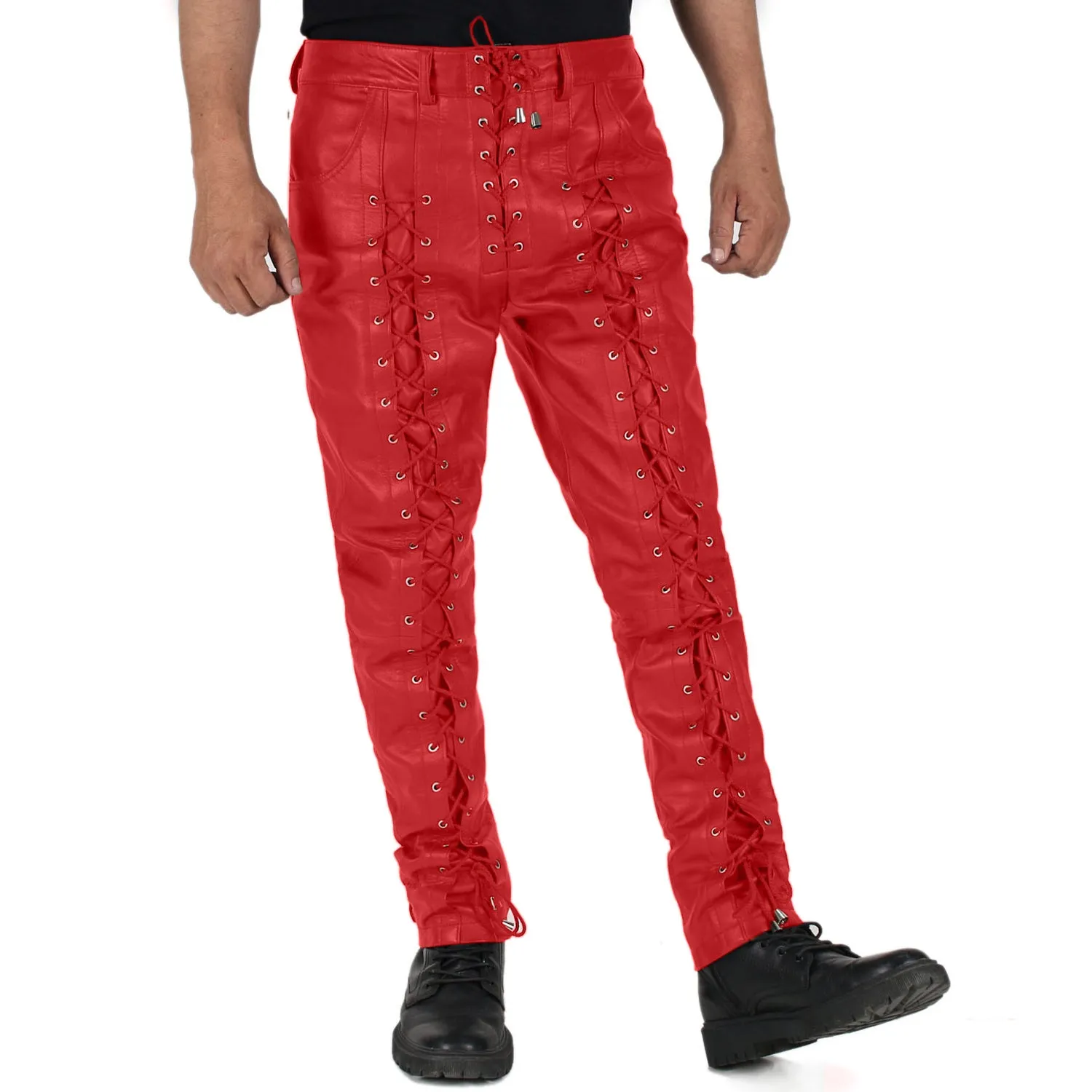 Zephor Men's Red Faux Leather Pants